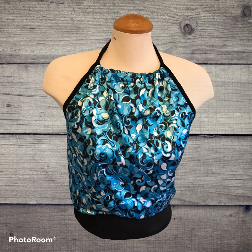 NWT Tahari Black and Blue Halter Top